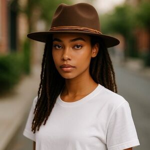 Brown Wide Brim Felt Fedora Hat Retro‎ Cowgirl Jazzy Women Hippie